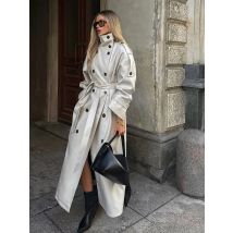 Autumn New Beige Lapel Long Trench Coats With Belt Fashion Double Breasted Loose Women Windbreaker Winter Female Overcoat