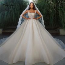 Liyuke Square Collar Ball Gown Wedding Dresses Luxury Stunning Beading Pearls Embroidery Princess Bridal Skirts