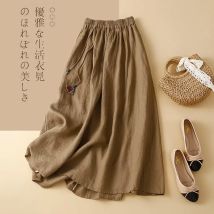 Frauen lässig langen Rock Neuankömmling Frühling Vintage-Stil einfarbig elastische Taille lose weibliche Baumwolle A-Linie Röcke b3671