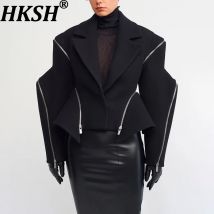 HKSH Jacke Für Frauen Herbst Neue drehen-unten Kragen Unregelmäßigen Langarm Abnehmbare Streetwear Dark Techwear Stilvolle Mantel HK10847