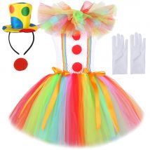 Rainbow Pennywise Clown Costumes for Girls Circus Clown Halloween Tutu Dress for Kids Joker Outfit Children New Years Clothes