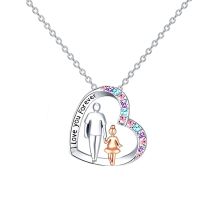 Niedliche „I Love You Forever“-Halskette für Vater und Tochter, bunte Kristall-Herz-Anhänger-Halsketten für Mädchen-Schmuck