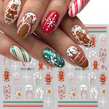 2pcs Gingerbread Man Candy Cane Nail Art Stickers 3D Winter Snowflake Biscuit House Christmas Decal Nail Art Decoration Manicure