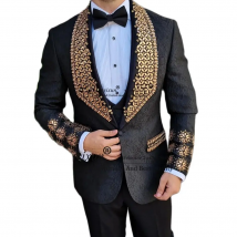 Luxury Gold Rhinestone Embellished Men's Suits Groom Wedding Tuxedos 3 Pieces Male Prom Blazers Customized vestidos de novia