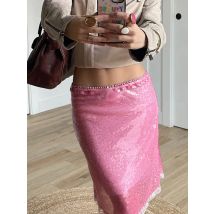 Sexy Pailletten Rosa Röcke Frauen Y2k Dünne Spitze Patchwork Hüfte Paket Hohe Taille Röcke Sommer Dame Street Party Bottom