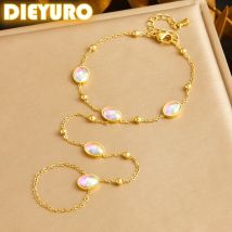 Dieyuro 316l Edelstahl farbiges ovales Finger armband für Damen 2024 neuer Trend prägnantes Herz Trend Hand kette Schmuck Geschenk