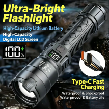 Rechargeable LED Flashlight With Power Display High Power Torch Light Outdoor Waterproof Camping Lantern