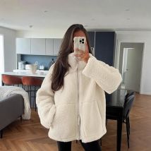 New Women's Fleece Jacket Autumn Winter Zipper Outerwear Warm Plush Jackets Harajuku Casual Loose Female Thick Coat Tops Clothes
