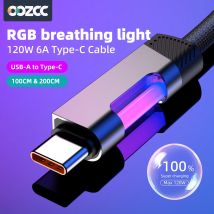 RGB-Schnellladekabel, 120 W, 6 A, USB-Typ-C-Ladekabel mit RGB-Umgebungslicht