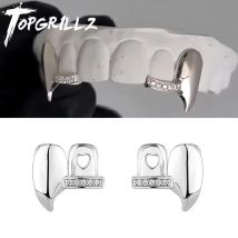 TOPGRILLZ Iced Out DIY Removable Zircon Tooth Socket Horizontal Bar Tooth Grills Fangs For Women Men Halloween Dental Grillz