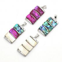 yachu Natural Shell White Abalone Rectangle Silver Plated Pendant For Jewelry Making DIY Necklace Accessory Charm Gift 18x35mm