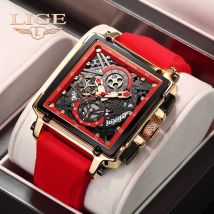 LIGE Mode Herrenuhr Rot Militär Silikonarmband Sport Quarzuhren Herren Chronograph Kalender Wasserdicht Leuchtende Herrenuhr