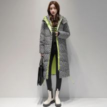 Women Fashion Plaid Print Down Cotton Jacket Ladies Bubble Cotton-padded Coat Winter Thick Warm Long Puffer Overcoat Outerwear