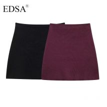 EDSA Frauen Stricken Mini Rock Hohe Taille Ausgestelltes Saum Elastischer Bund für Weibliche Gerade Röcke Streetwear