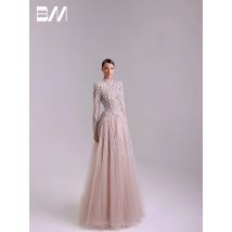 Atemberaubende silberne Details, Stickerei-Abschlussballkleid, Perlen, Reißverschluss hinten, Damen-Abendkleider, Cocktail, A-Linie, Stehkragen, individuell