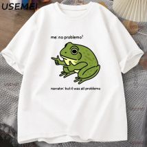 Funny Frog Me No Problemo Tshirt Graphic Tees Casual Round Neck Cotton Short Sleeve T-shirt Men's Designer Clothing Streetwear