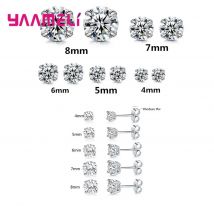 Brillante Uomo Donna Orecchini in argento sterling 925 con zirconi cubici Quattro artigli con montatura a punta Gioielli per orecchie 4mm/5mm/6mm/7mm/8mm