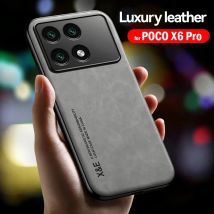 Fall Für Poco X6 Pro Leder Magnetische PU Auto Halter Coque Für Poco X6 Pro Abdeckung Silikon Stoßstange Stoßfest Schutz Shell