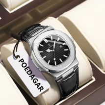 POEDAGAR Original Mode herren Armbanduhr Datum Wasserdicht Leucht Leder Uhren Für Männer Hohe Qualität Platz Quarz Mann Uhr