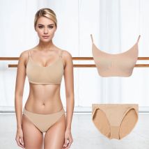    Professionelle nackte nahtlose Unterwäsche für Damen, Slips, BHs, verstellbare transparente Träger, nackte nahtlose Unterwäsche-Sets