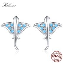 Kaletine Ocean Blue Manta Ohrstecker für Damen, 925er Sterlingsilber, Ohrjacken, Teufelsfisch, niedlicher Meerestierschmuck, KLTE064