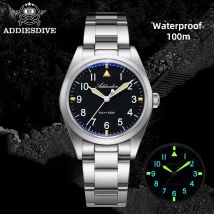 ADDIESDIVE AD2502 Luxuriöse Militär-Titanuhr Japan VH31 Quarz Sweep Seconds 36 mm Leichtes 100 m wasserdichtes Leuchtzifferblatt