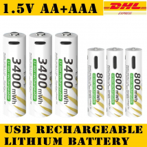 🔋♻️New Li-ion AAA and AA Rechargeable Batteries USB Lithium-ion 3400mWh 1.5V AA Rechargeable Batteries+800mWh 1.5V AAA Battery
