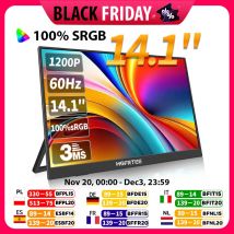 HGFRTEE Monitor portatile Mobile da 14.1 pollici IPS secondo schermo di gioco Display esteso per Laptop con staffa per xbox/raspberry Pi