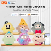 Simpatico BOBO grigio: giocattolo interattivo intelligente robot peluche AI con occhi LED e controllo vocale, compagno ricaricabile tramite USB per regali per bambini/SmartHome