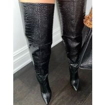 European AndAmerican Stylecrocodile Pattern Pointed Curved Tube Kneehigh Women's Boots Fashion Sexy Slim High-heeled Runwayshoes