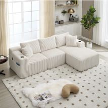 LVHOM Modernes Vakuum-Komprimiertes Sofa, Cord-Polsterung mit Getränkehaltern, Seitentaschen und 5 Kissen, Ideal für Wohnzimmer