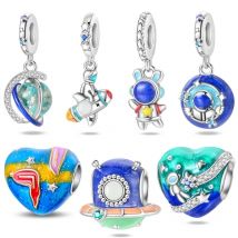 Neu in versilberten Charms, leuchtende Raumschiff-Perlen, passend für Panora-Armbänder und Armreifen zum Selbermachen, für Frauen, Geburtstag, edler Schmuck, Geschenk