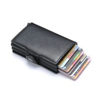 Rfid Blocking Credit Card Holder Pu Leather Money Bag Aluminum Box Double Case Trifold Cardholder Minimalist Wallet for Men