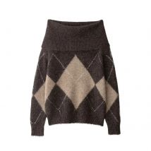Zevity Frauen Vintage Off Schulter Geometrische Häkeln Stricken Pullover Weibliche Chic Liebsten Langarm Pullover Mantel Tops SW9438