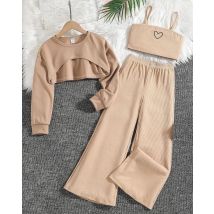 Neues Mädchen Frühling lang ärmel iges Top herzförmige Weste lange Hosen Kinder Set Casual Sport reine Baumwolle Mädchen Top und lange Hosen