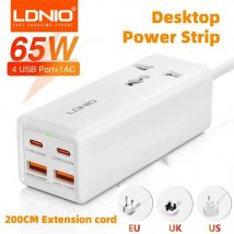 Regleta LDNIO de 65W, 4 salidas USB C con cable de extensión de 2M, cargador rápido para ordenador portátil/Macbook/Ipad/auriculares/enchufe Usb para teléfono móvil