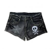 Street Punk Spider Web Gedruckt Diamant Schädel Stern Denim Shorts Sexy Low-taille Heiße Kurze Hosen Sommer Neue Jeans für Frauen