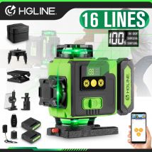 HGLINE 16 Lines 4D Laser Level APP Remote Control Rechargeable Self-leveling 360 Green Line leveling 6000mAh Big Li-ion Battery