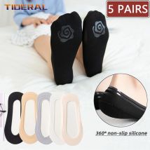 5 Paar Damen-Sommer-dünne Socken-Hausschuhe aus Silikon, rutschfest, Eisseide, keine Show-Socken, nahtlos, unsichtbar, Damen-Bootssocken mit niedrigem Schnitt