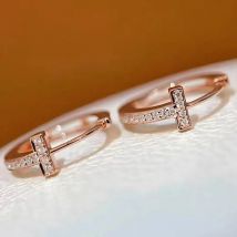 Huitan Cross Design Women Hoop Earrings Rose Gold Color Elegant Party Engagement Accessories Inlaid Shiny CZ Daily Chic Jewelry