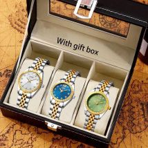 Fashion business Alloy Material Men's quartz watch set of 3, suitable for daily wear, Thanksgiving, Christmas gifts