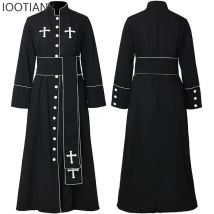 2025 neue mittelalterliche reine Priester Cosplay Kostüm Frau Pastor Kirche schwarze Robe Klerus Damen römischen Soutane Gürtel Halloween Anzug