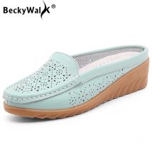 BeckyWalk 2025, Frühling Mode Ausschnitte Frauen Schuhe Sommer Closed Toe Keil Sandalen Kuh Leder Dame Hausschuhe Schuhe Frau WSH2749