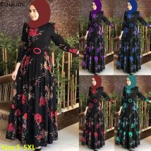 Muslimischen Vintage Print Kleid für Frauen Elegante Abaya Ethnischen Stil Temperament Maxi Kleid Türkische Kaftan Robe Gürtel Vestidos Femme