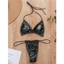 Glänzender PU-Mini-Micro-Bikini 2025, Damen-Badeanzug, weibliche brasilianische Badebekleidung, zweiteiliges Bikini-Set, hoch geschnittener Badeanzug, Schwimmdame