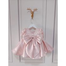 Kinderkleid Geburtstag Prinzessin Kleid Südkorea Wasser Satin Mädchen handgemachtes Kleid Baby Zhuazhou Rosa ein Jahr alt Celebrati