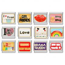 Modischer, farbenfroher Herz-Buchstaben-Regenbogen-Charm-Link, geeignet für neutrale Armbänder aus 9 mm Edelstahl, DIY-Schmuckherstellung