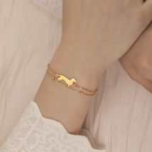 Cazador Dackel Wurst Hund Armbänder für Frauen Edelstahl Doppelschichten Perlen Kette Armbänder Schmuck Geburtstagsgeschenk