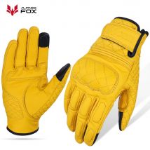 Vintage Leder Motorradhandschuhe Herren Damen Verschleißfest Motorrad Guantes Touchscreen Anti-Rutsch Retro Motobiker Luvas Gelb