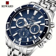 REWARD Quarzuhren für Herren, modische Herrenuhr mit Edelstahlarmband, leuchtende Zeiger, Chronograph, wasserdichte Herrenuhr